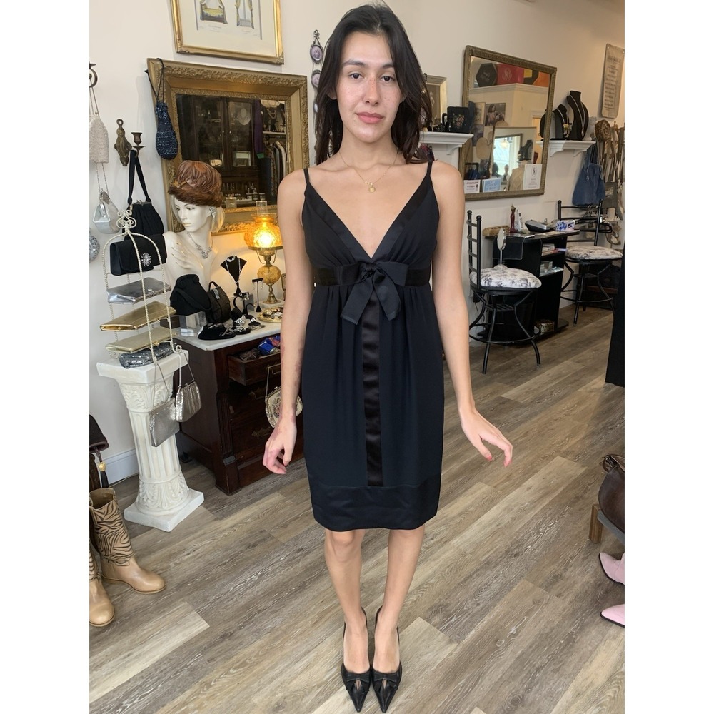 CHANEL BLACK SHEER SILK  SATIN BOW COCKTAIL DRESS 38 - Picture 2 of 11